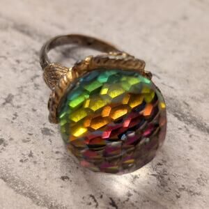 Vintage 60s Rainbow Crystal Ball Ring Size 5.75